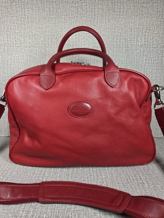 Longchamp Handbags - Vintage Longchamp Red Pebbled Leather Weekender Tote Bag Purse RARE Handbag